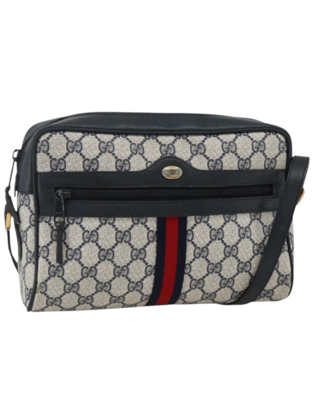 GUCCI GG Supreme Sherry Line Shoulder Bag PVC Navy Gold 24 02 005